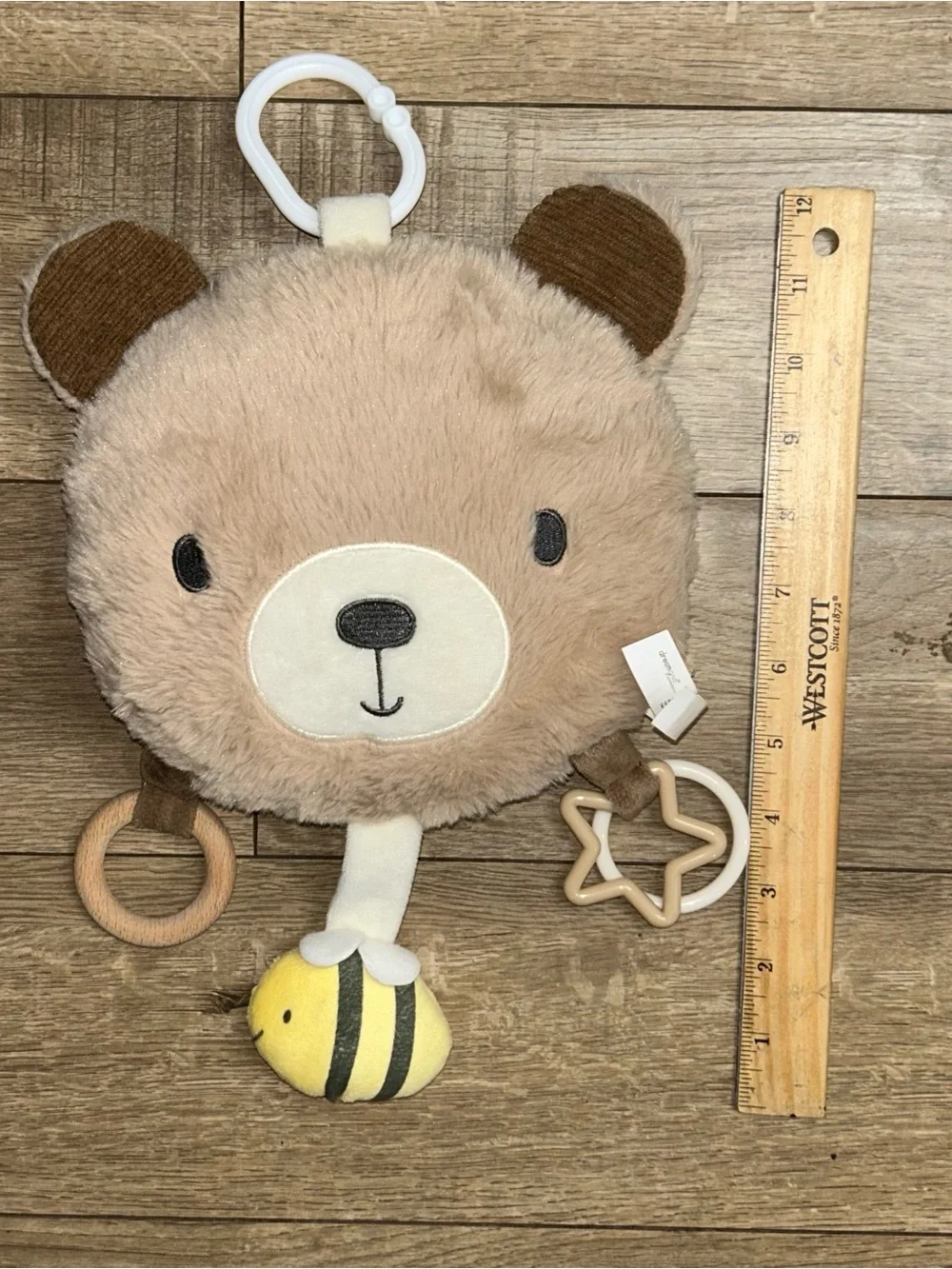 DREAM GRO plush baby activity toy tan/white/yellow BEAR/BEE motif Lovey